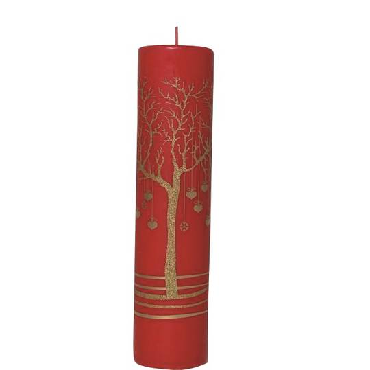 Advent Candle Red, Winter Tree with Heart Decorations
